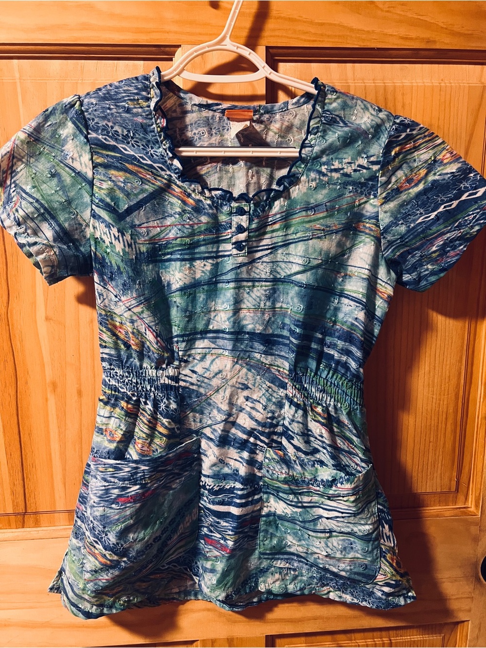 Elan Green & Blue Abstract-Print Short Sleeve Tunic